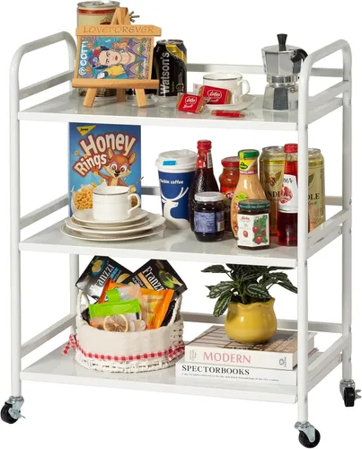 Vista 17 de HDANI Carrito de metal rodante de 3 niveles, carrito multiusos de alta capacidad resistente para oficina, cocina, sala de estar, dormitorio, negro