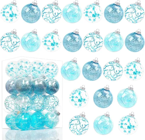 Vista 10 de Lulu Home 30 adornos de bola de Navidad transparentes de 2.36 pulgadas Azul claro transparente