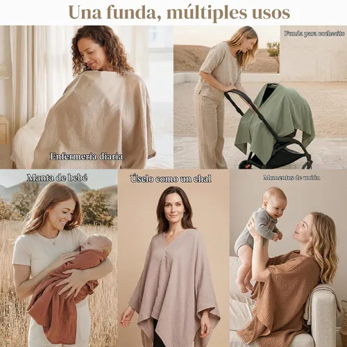 Vista 6 de Konssy - Funda de lactancia de muselina para mujer, poncho de privacidad completa de 360°