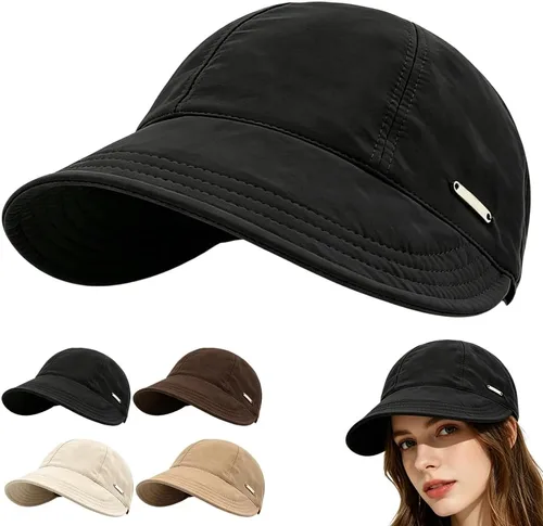 Vista 8 de Sombreros de sol UPF50+ para mujer, sombrero de pesca de ala ancha, gorra de protección UV con soporte para máscara, gorra de cola de caballo Beige