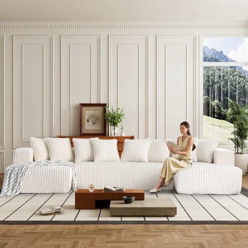 Vista 38 de Sofá grande sin hueso de 125 pulgadas con diván, moderno sofá modular con asiento profundo, sofá tapizado de pana en forma de U para sala de estar