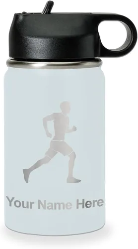 Vista 66 de LaserGram Botella de agua personalizada, Running Man, acero inoxidable de doble pared aislada al vacío con popote superior, regalo grabado