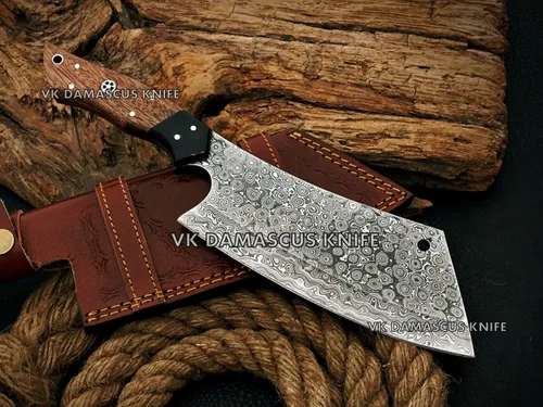 Vista 7 de Cuchillo de carnicero de Damasco, cuchillo de carnicero para cortar carne, 12 pulgadas, hecho a mano, cuchillo de espiga completa para cortar carne