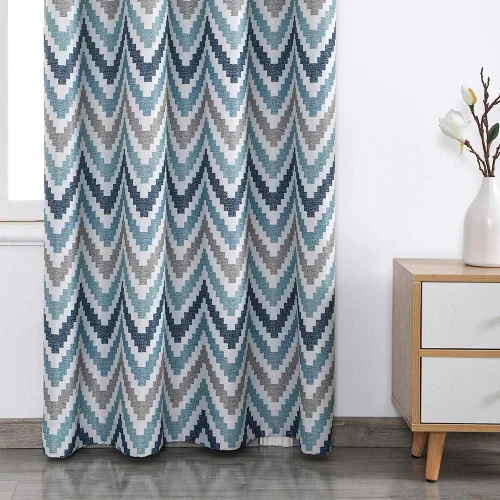 Vista 9 de Autumn Dream Cortinas opacas con ojales en la parte superior de Chevron Bohemia para sala de estar, 52 x 63 pulgadas, azul, 1 panel