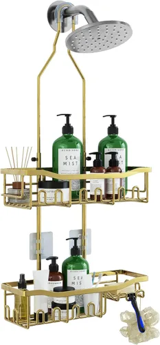 Vista 13 de Organizador de ducha mejorado de longitud extendida con ganchos, soporte para champú y jabón resistente a la oxidación, organizador de baño grande