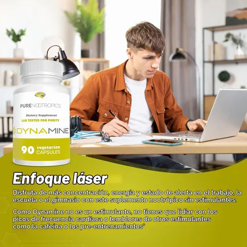Vista 2 de Pure Nootropics Dynamine (Methylliberine) Suplemento energético 100 mg Caps