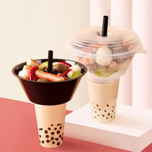 Vista 6 de Hemoton Combinación de taza de aperitivos con soporte para bebidas y cuenco de papas fritas de 6.49 pulgadas para fiestas, uso diario, 5