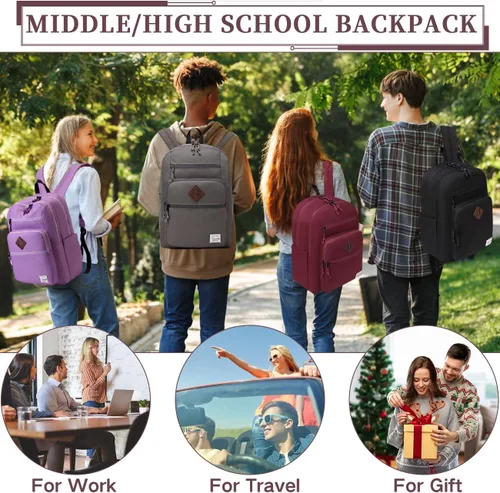 Vista 2 de VASCHY Mochila escolar para hombre, unisex, grande, mochila escolar informal para escuela secundaria, universidad, adolescentes, viajes, trabajo