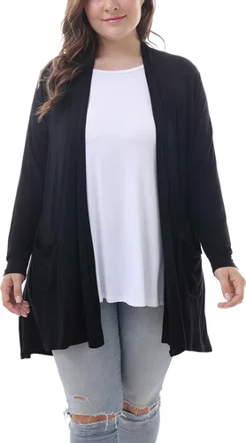 Vista 2 de ZERDOCEAN Cárdigan de manga larga para mujer, talla grande, ligero, suave, estampado, con bolsillos