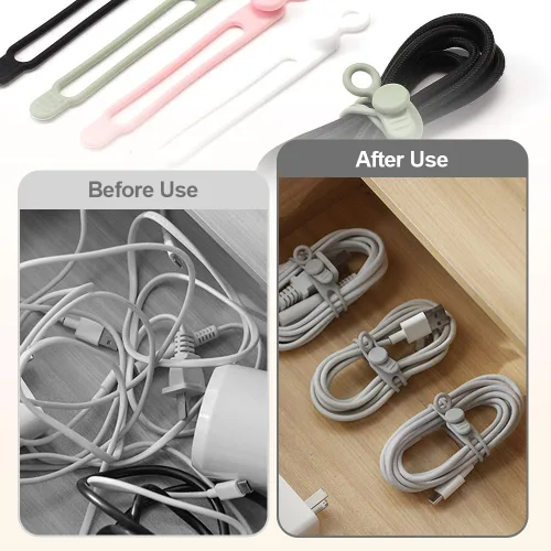 Vista 2 de Organizador de cables de datos, 2025 nuevos organizadores de auriculares de silicona, organizador de gestión de cables reutilizable, organizador