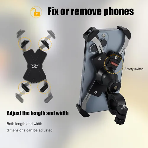 Vista 5 de Soporte de teléfono para motocicleta, soporte universal para manillar de motocicleta, abrazadera de teléfono celular para iPhone/Galaxy de 4.72 a