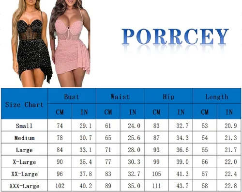 Vista 6 de PORRCEY Vestidos de noche para mujer, sexy, elegante, con diamantes de imitación, sin mangas, para fiesta, club, perforación en caliente