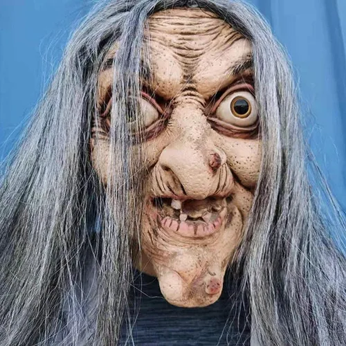 Vista 5 de Máscara de látex humano de cabeza completa para mujer, máscara realista de látex para Halloween, máscara facial de terror para mujeres mayores