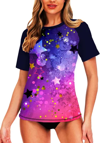 Vista 106 de AOBUTE Camisetas de natación de manga corta para mujer con protección solar degradada
