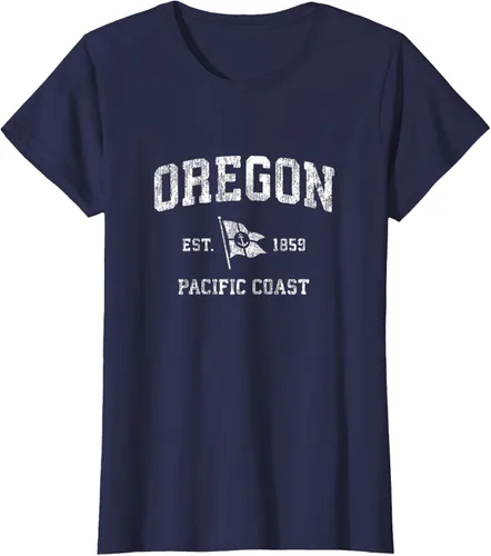 Vista 45 de Oregon Vintage barco ancla bandera diseño de West Coast Retro Tee, hombre S, Arándano