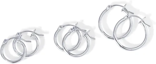 Vista 3 de PAVOI 18K Gold Plated 925 Sterling Silver Posts Small Hoop Earrings for Women - Trendy Geometric Plain Chunky Huggie Earscape Piercing Pack