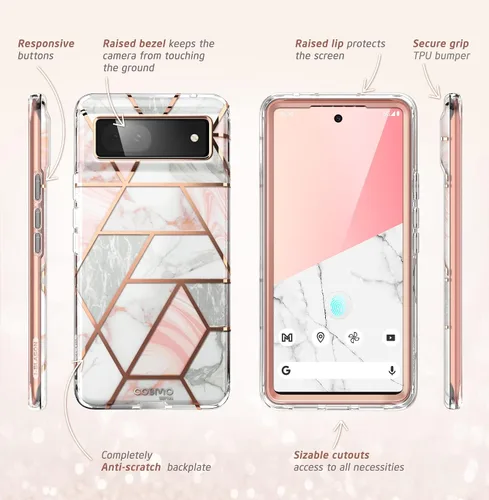 Vista 7 de i-Blason Cosmo - Funda para Google Pixel 6a con protector de pantalla integrado [compatible con desbloqueo de identificación de huellas dactilares]