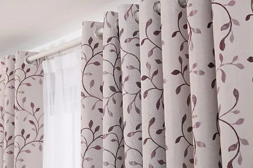 Vista 2 de GYROHOME Cortina opaca floral con bordado de hojas, ojales en la parte superior, aislamiento térmico, oscurecimiento de habitación, ahorro de ruido