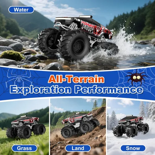 Vista 5 de Auto de control remoto anfibio, 1:18 impermeable Monster Truck Juguetes RC Cars, 2.4GHz RC Trucks 4WD todoterreno todo terreno, regalos