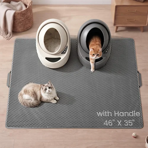 Vista 17 de Tapete de arena para gatos de tamaño compacto de 23.6"x14.6" para espacios pequeños, capa trasera mejorada impermeable a prueba de fugas Negro