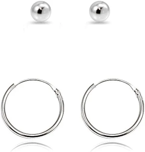 Vista 2 de Juego de 2 pares de pendientes de cartílago unisex de plata de ley de 0.394in y 0.079in