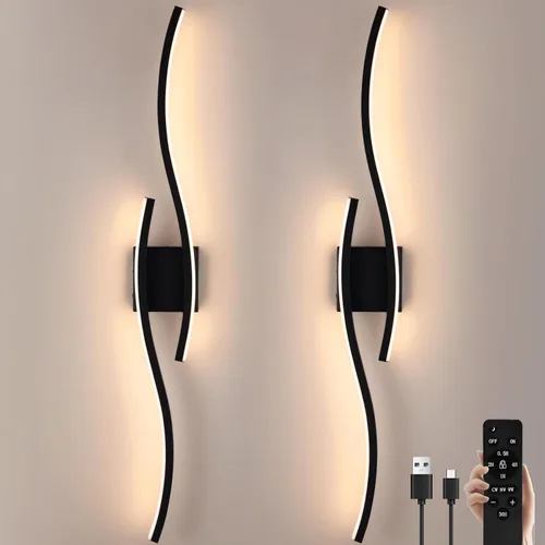 Vista 11 de Apliques de pared a pilas, apliques de pared recargables, luz LED inalámbrica de 3000 K-6500 K, lámpara de pared moderna no cableada para sala