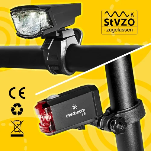Vista 2 de Everbeam StVZO - Juego de luces LED delanteras y traseras para bicicleta, recargable, para conducción nocturna, luz USB para bicicleta, luz