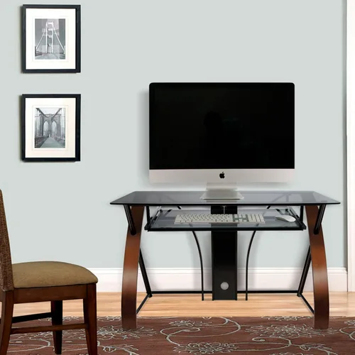 Vista 6 de BellO Escritorio para computadora con parte superior curva de vidrio – color espresso vibrante, Espresso