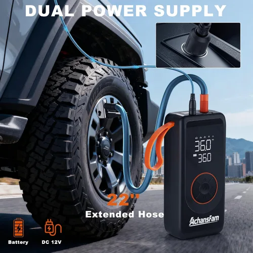 Vista 5 de Portable Air Compressor, 48s Fast Inflation, Cordless with Dual Power Supply, 150 PSI Tire Pump with Digital Gauge, Long Runtime & Storage Case for