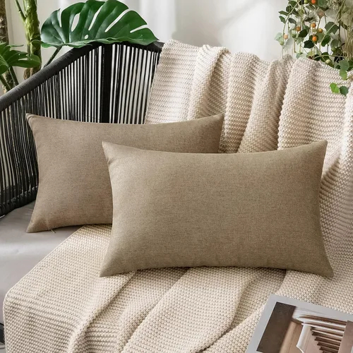 Vista 78 de MIULEE - Paquete de 2 fundas de almohada decorativas para exteriores, impermeables, sólidas, de imitación de lino, para jardín, casa de campo, Azul