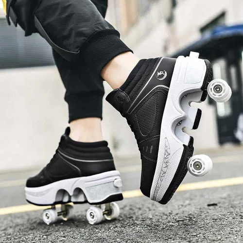 Vista 4 de Patines de ruedas para mujeres y hombres al aire libre, zapatos de parkour 2 en 1 con ruedas para niñas/niños, zapatos retráctiles de doble fila
