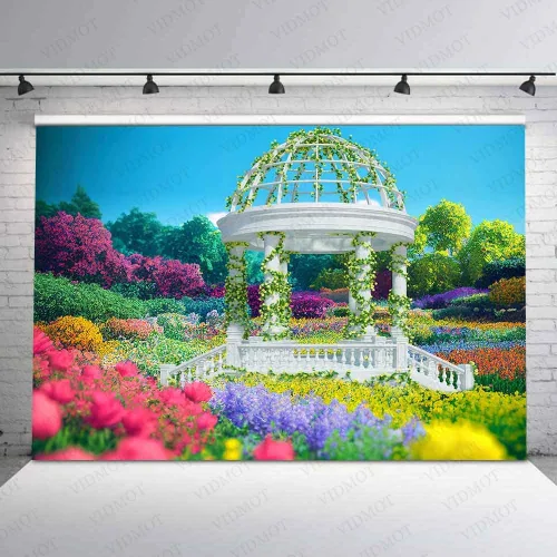 Vista 3 de BJXTVV135 - Fondo de flores de primavera de 7 x 5 pies para jardín, pabellón floral para despedida de soltera, boda, fiesta, decoración de campo