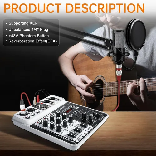 Vista 6 de Mezclador de audio DJ de 4 canales, tablero de sonido Bluetooth