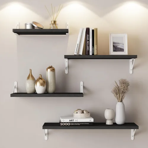 Vista 17 de YGEOMER Estantes flotantes para pared, estantes de pared negros de diferentes tamaños para sala de estar, baño, dormitorio, cocina, decoración