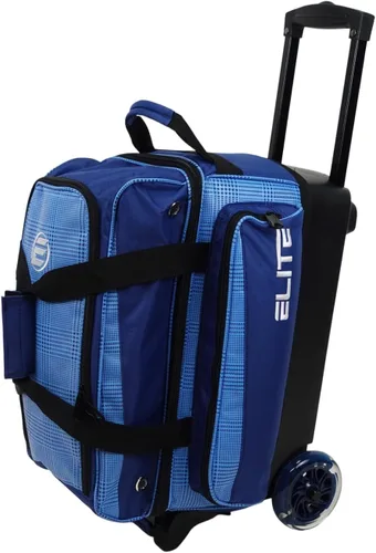 Vista 13 de ELITE Bolsa de bolos Deluxe de 2 bolas con ruedas lisas de 5 pulgadas, bolsillo grande para accesorios, compartimento para zapatos, mango extensible