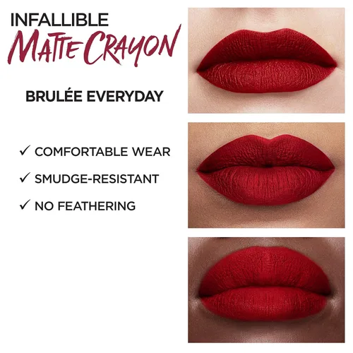 Vista 4 de L'Oréal Paris Infallible Matte Lip Crayon Brulee Everyday (el embalaje puede variar)