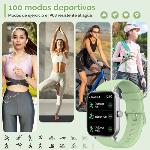 Vista 4 de aeac Relojes inteligentes para mujeres y hombres, Android y iPhone, Alexa integrado, reloj inteligente con pantalla táctil de 1.8 pulgadas con Verde