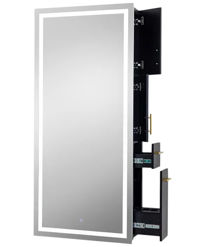 Vista 7 de Pibbs 9110 Lumina LED Salon Mirror Storage Server Gold Handle Negro
