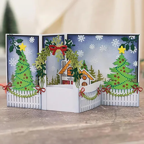 Vista 4 de Juego de sellos y troqueles transparentes para árbol de Navidad y casa, para hacer tarjetas, plantillas cortadas para álbumes de recortes, álbum