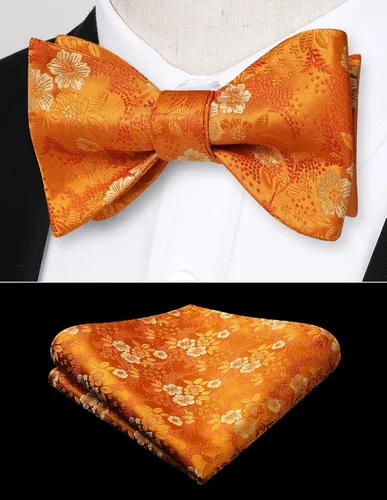 Vista 2 de HISDERN Pajaritas para hombre, corbatines florales para hombre, pajarita para hombre, pañuelo tejido jacquard pajarita de bolsillo cuadrado
