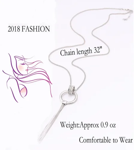 Vista 4 de MOLOCH Y en forma de Lariat collar largo cadena borla círculo colgante collar conjunto mujer joyería delicada