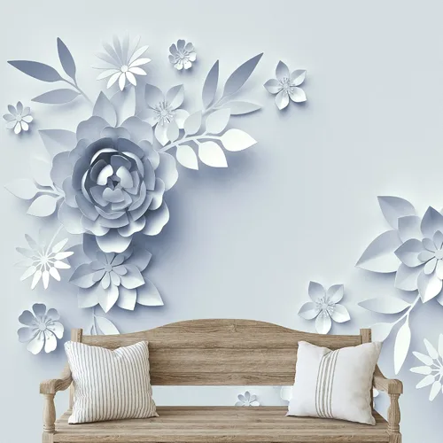 Vista 13 de NWT Calcomanía removible de pared/mural blanco pastel azul margarita, naturaleza, desierto, arte digital, arte moderno, decorativo, floral