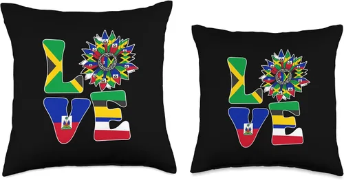 Vista 3 de Haitian And Jamaican Sunflower Designs Co. Half Jamaican Haitian Jamaica Flag Haití Ayiti Love - Almohada para mujer, 16 x 16 pulgadas, multicolor
