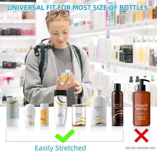 Vista 5 de Fundas elásticas para viajes a prueba de fugas, fundas de botellas de silicona para viajes, accesorios para mujeres y hombres para equipaje, funda a