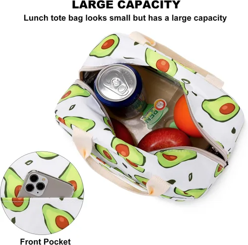 Vista 3 de Lonchera aislada con aguacate para mujeres, lonchera reutilizable para el trabajo, escuela, picnic, viajes
