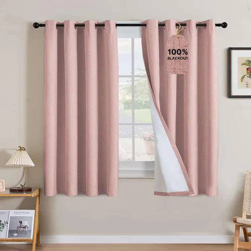 Vista 127 de H.VERSAILTEX Cortinas 100% opacas con aislamiento térmico, texturizadas, de lino, con bloqueo completo de calor y luz, para sala de estar y Negro