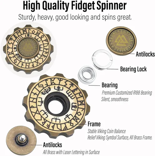 Vista 3 de Freelove Juguete para ansiedad vikingo con diseño de pirata y chismes, juguete giratorio de metal de cobre para adultos, rodamiento premium para 4 ~
