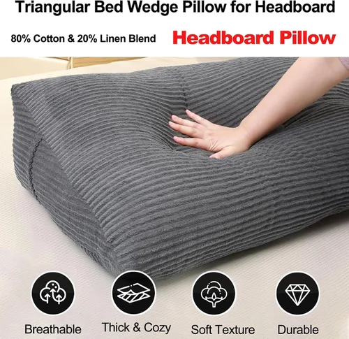 Vista 4 de Almohada de Cabecera Individual, Cojín Triangular en Forma de Cuña con Rodillo para el Cuello, Almohada de Apoyo para la Espalda con Funda Extraíble