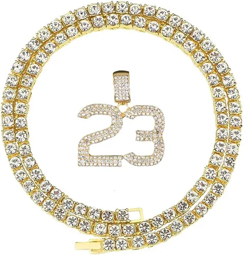 Vista 5 de Iced Out Cross, Bull, bolsa de dinero, 23 y más colgantes en cadena de tenis para hombres o mujeres Bling'ed Out Hip Hop Jewelry on Blast! Oro