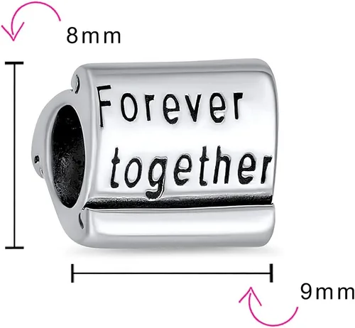 Vista 4 de Love Couples Words Saying Just Married Together Forever - Abalorio de corazón rojo para mujeres, adolescentes y esposas, plata de ley 925, se adapta